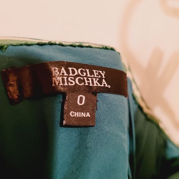 Badgley Mishka green strapless chiffon ruched full length gown - Picture 4 of 10